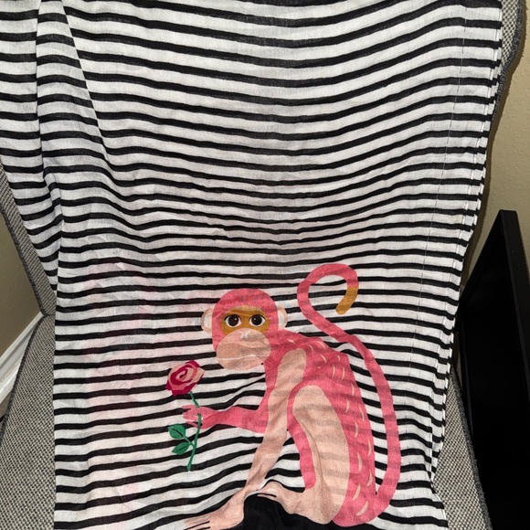 Kate Spade Monkey Rose Oblong Black & White Striped Semi Sheer Scarf - Picture 4 of 6